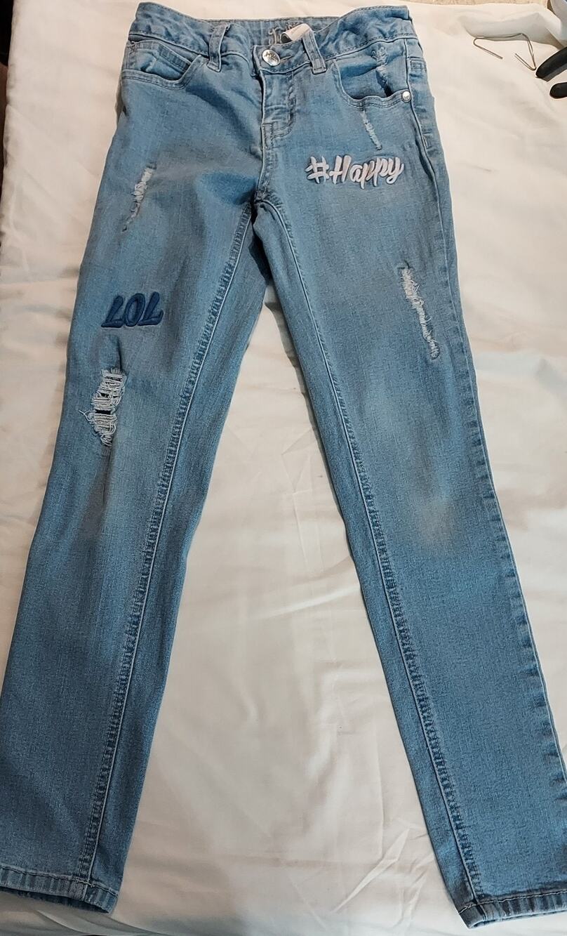 Justice Girls Low Rise Ripped Light Wash Embroidered Jegging Size 10 Slim